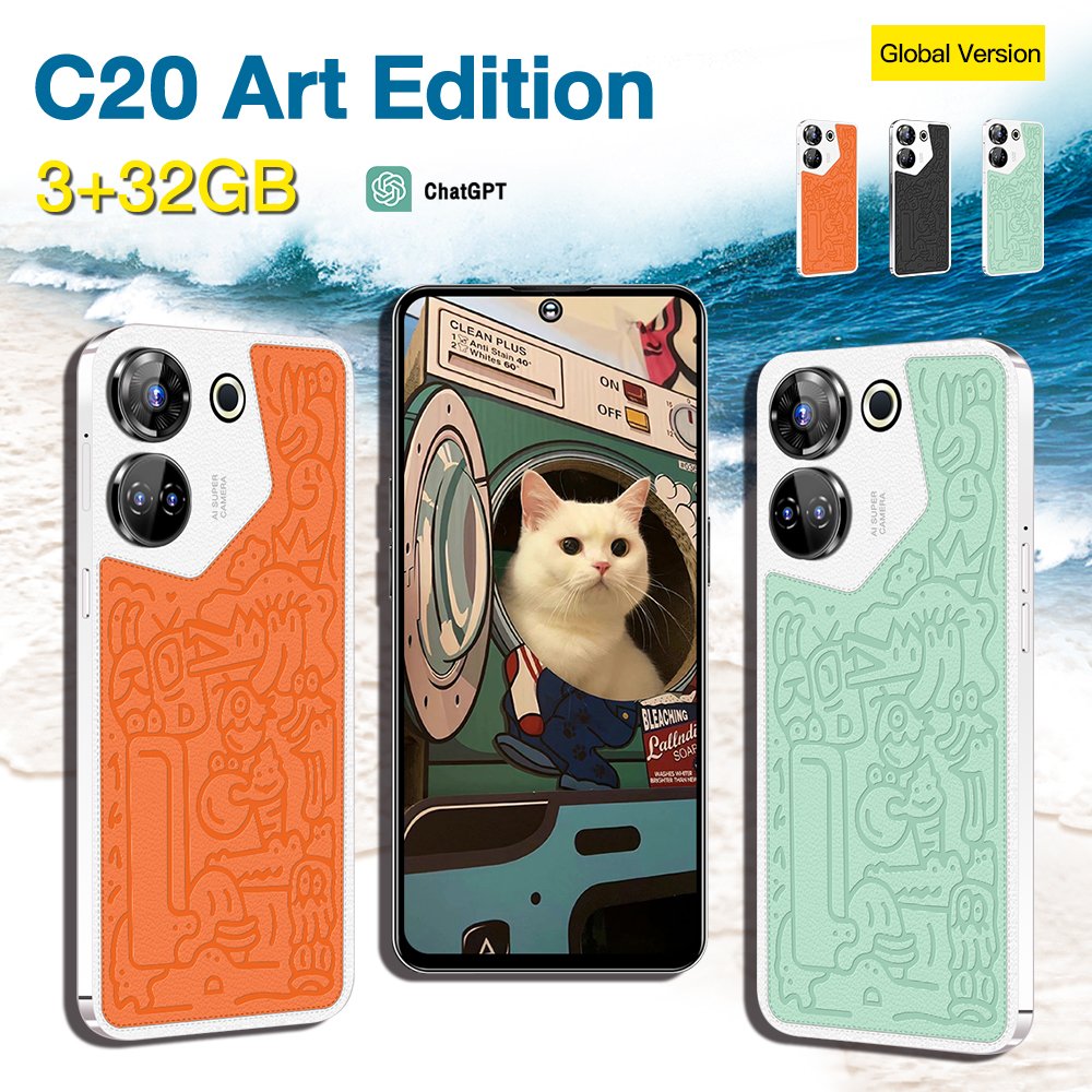 Original C20 Art Edition smart phone 6.53 inch 3 + 32GB Android 10 2024 hot selling Mobile phones Support OTG GPT4